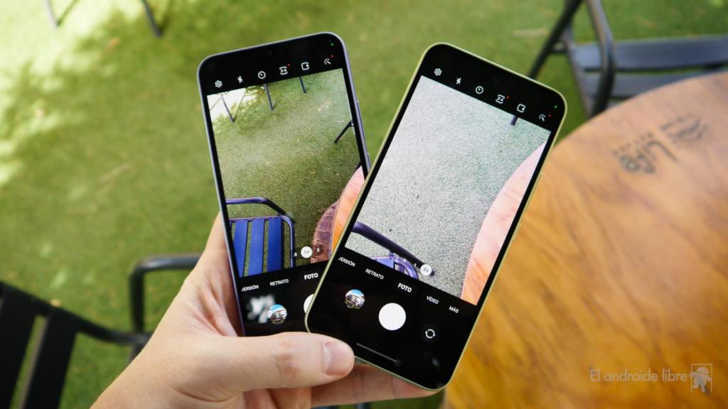 Samsung Galaxy A54 5G (verde) y Samsung Galaxy A34 5G (morado)