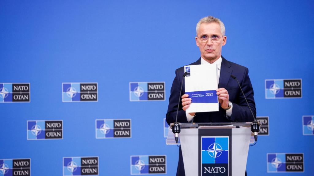 El secretario general de la OTAN, Jens Stoltenberg, en la presentación del informe anual de 2022 este martes en Bruselas