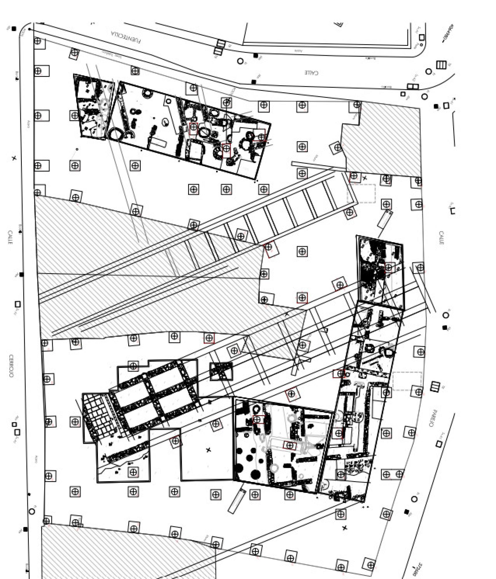 Plano con la delimitación de los restos arqueológicos y la futura edificación.