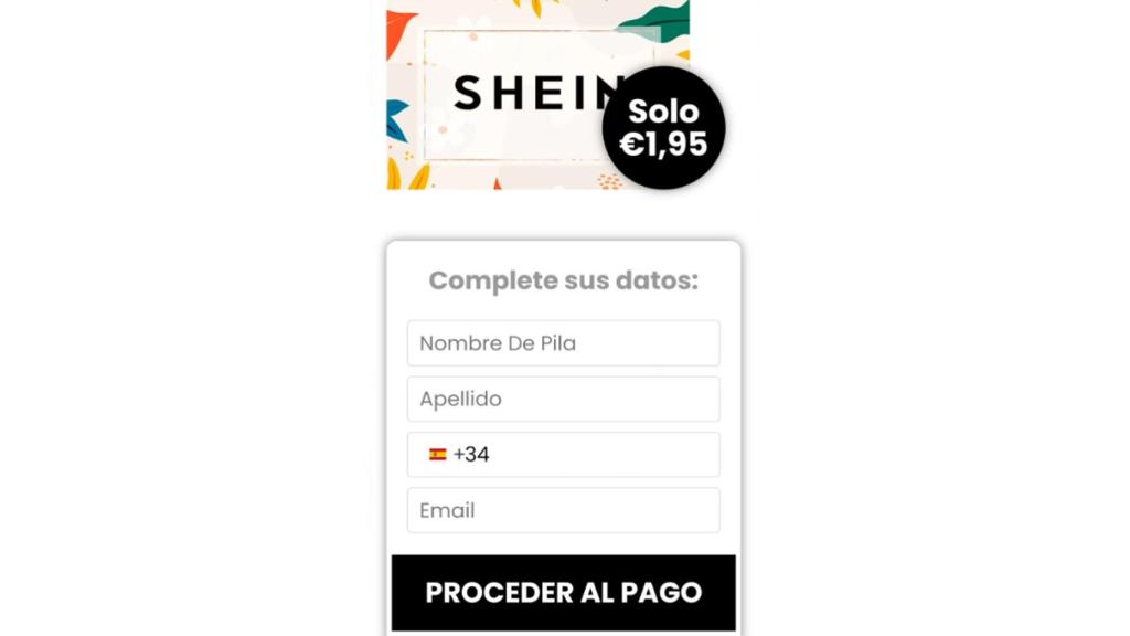 Web falsa que imita la de Shein.