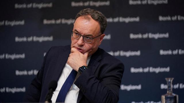 El gobernador del Banco de Inglaterra, Andrew Bailey, durante una rueda de prensa.