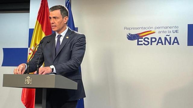 Pedro Sánchez, presidente del Gobierno, en la rueda de prensa posterior al Consejo Europeo.