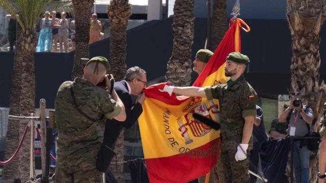 El alcalde de Benidorm, Toni Pérez, en la jura de bandera realizada este sábado.