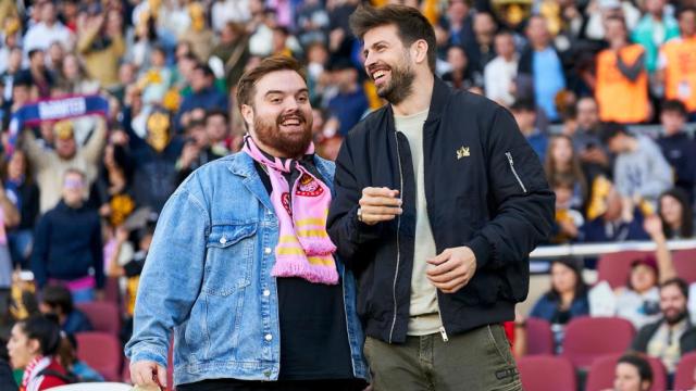 Ibai Llanos y Gerard Piqué, este domingo en el Camp Nou durante la F4 de la Kings League.