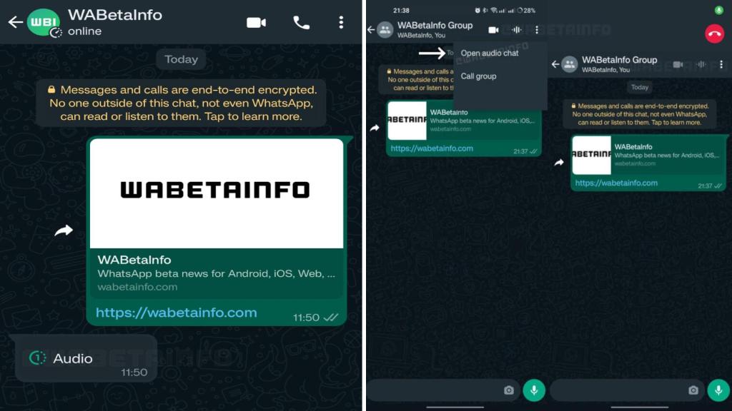 Los audios que desaparecen (izqda) y los chats de voz (dcha).