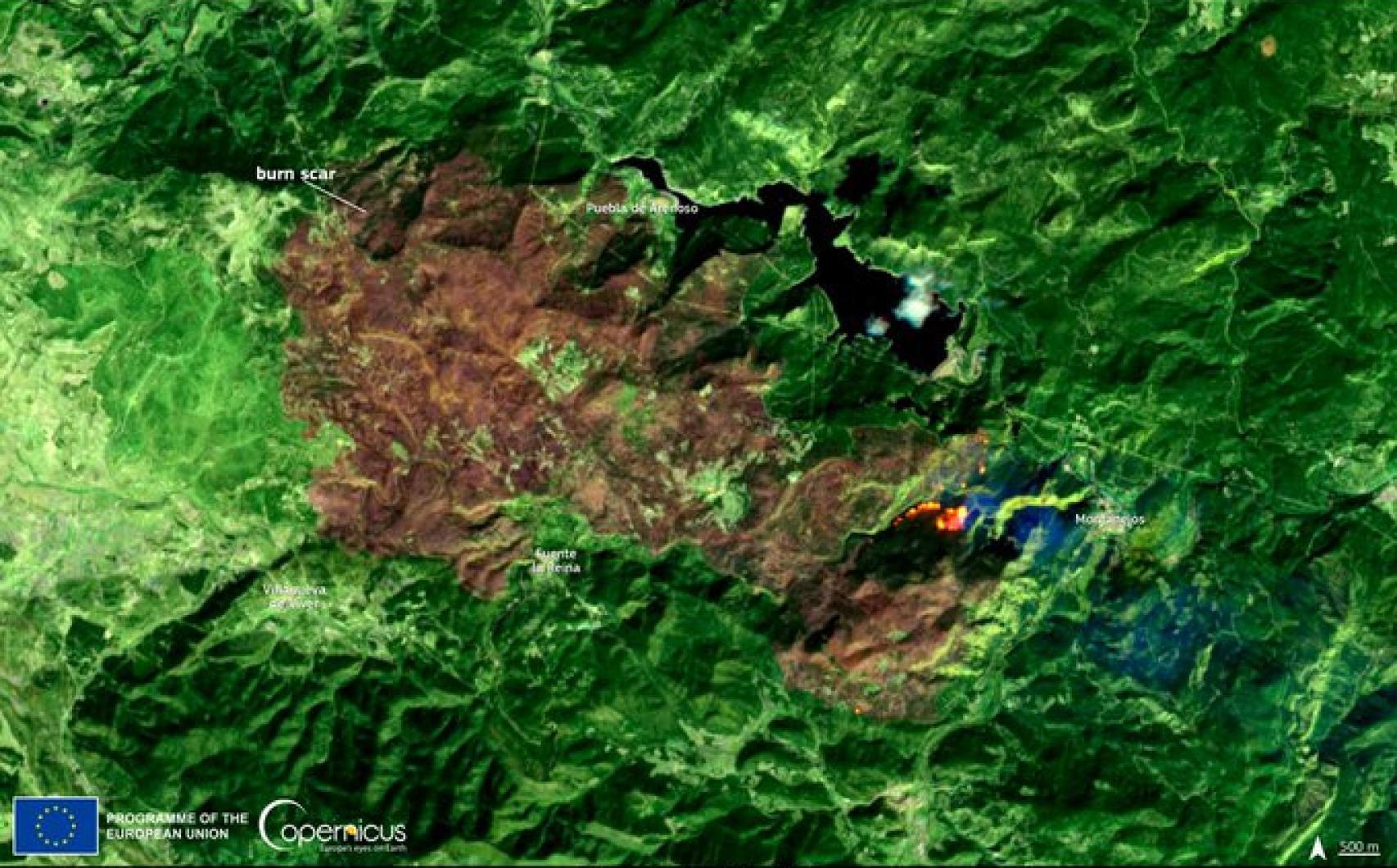 Imagen de la zona quemada en Castellón captada por los satélites.