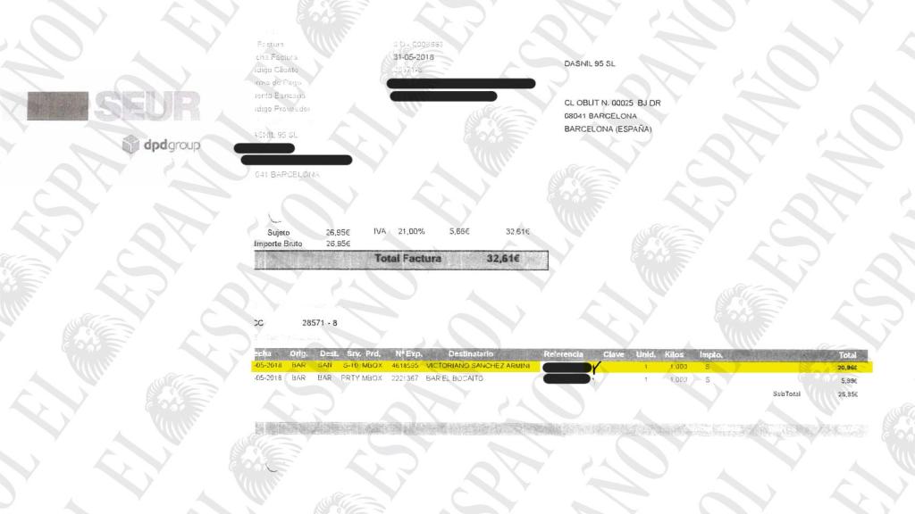 Factura del envío a Sánchez Arminio por parte de Enríquez Negreira