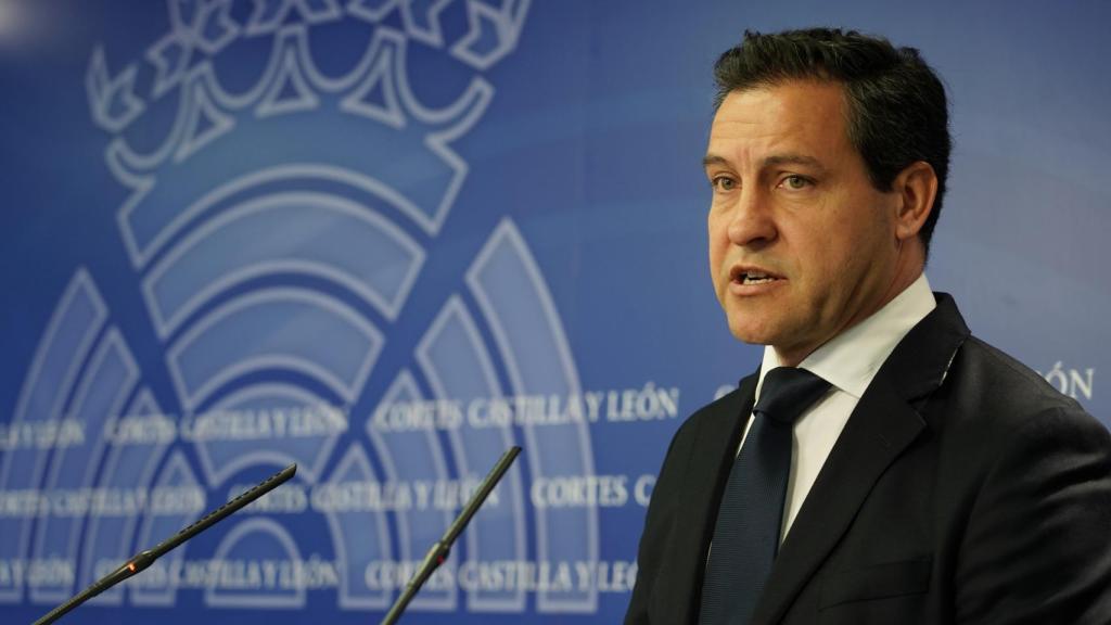 El portavoz del PP en las Cortes, Raúl de la Hoz, durante la rueda de prensa de este martes.