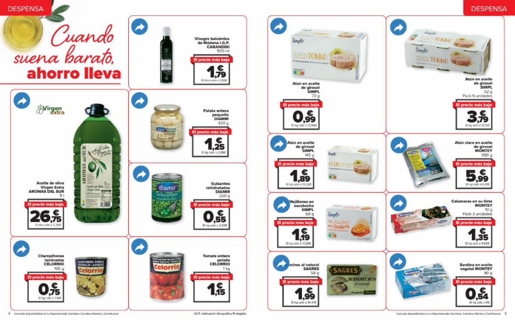 Algunos de los productos de despensa con precios bajos.