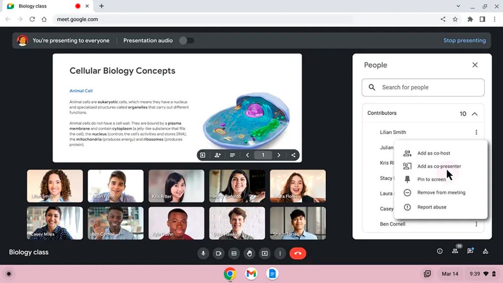 Copresentadores en Google Meet