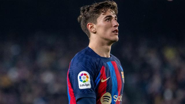 Gavi, en un partido del FC Barcelona de la temporada 2022/2023