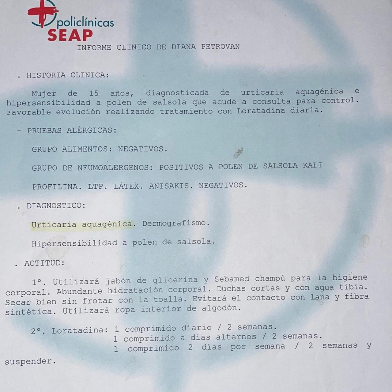 Informe médico de Diana.