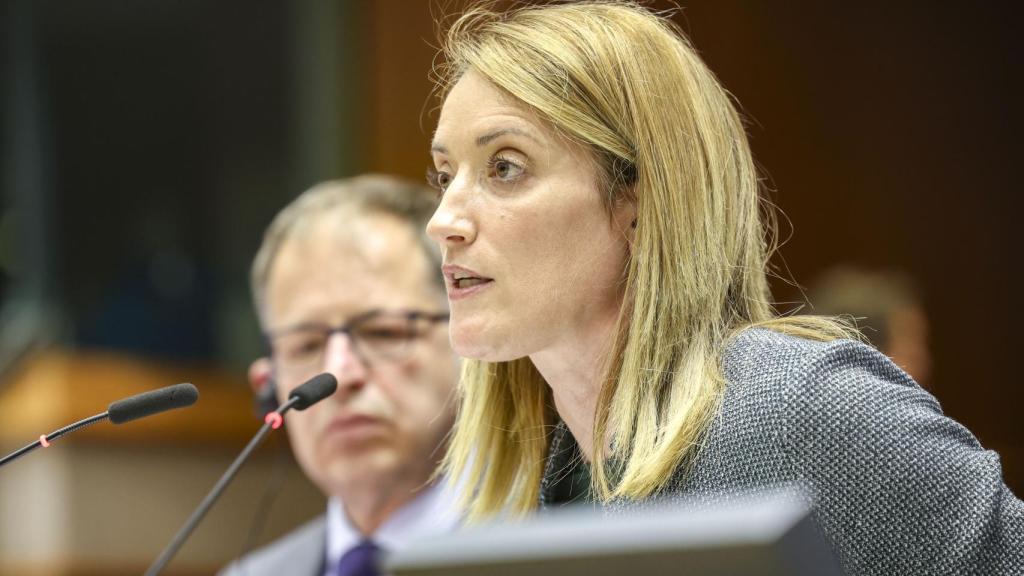 La presidenta de la Eurocámara, Roberta Metsola, durante su intervención este miércoles sobre el caso Ponsatí