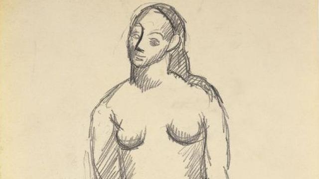 El dibujo 'Mujer sentada', 1906 (detalle). Museo Picasso Málaga. © Sucesión Pablo Picasso, VEGAP, 2023