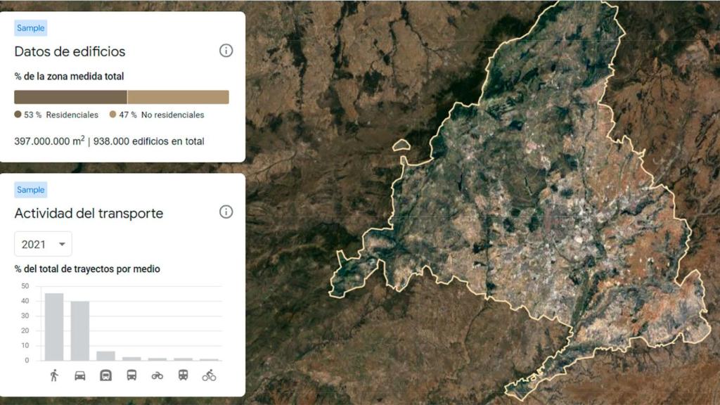 Datos de los edificios y transportes en Madrid ofrecido por la nueva herramienta de Google