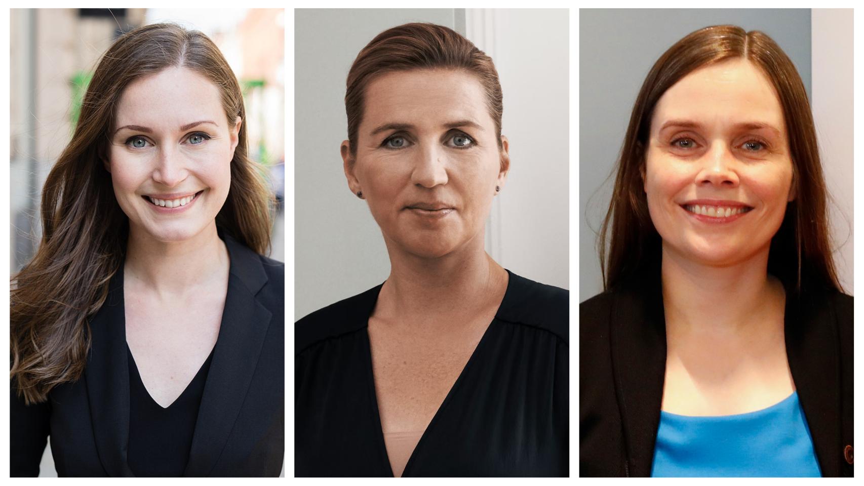Sanna Marin, Mette Frederiksen y Katrín Jakobsdóttir.