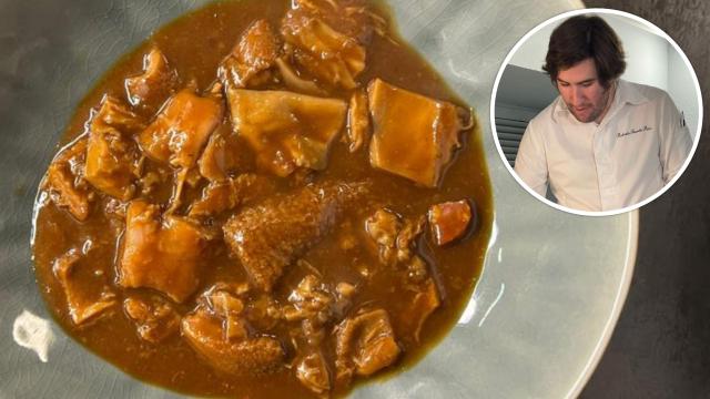 El cocinero Roberto Fuertes y los callos elaborados en el concurso