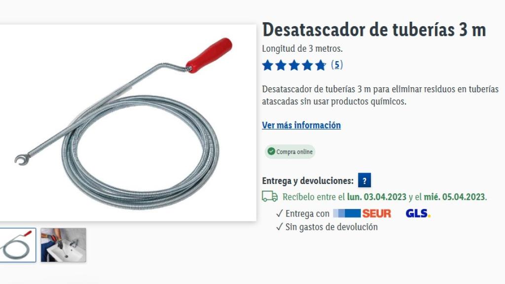 Desatascador tuberías.