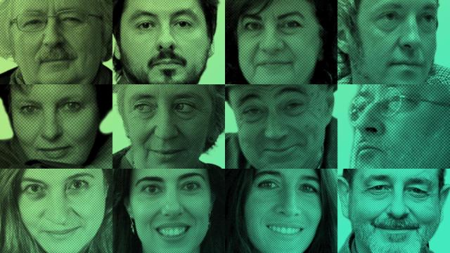 De izquierda a derecha y de arriba abajo, Antonio Colinas, Antonio Lucas, Aurora Luque, Carlos Pardo, Chantal Maillard, Clara Janés, Fermín Herrero, Jorge Riechmann, Luisa Castro, Raquel Lanseros, Vanesa Pérez-Sauquillo y Vicente Gallego