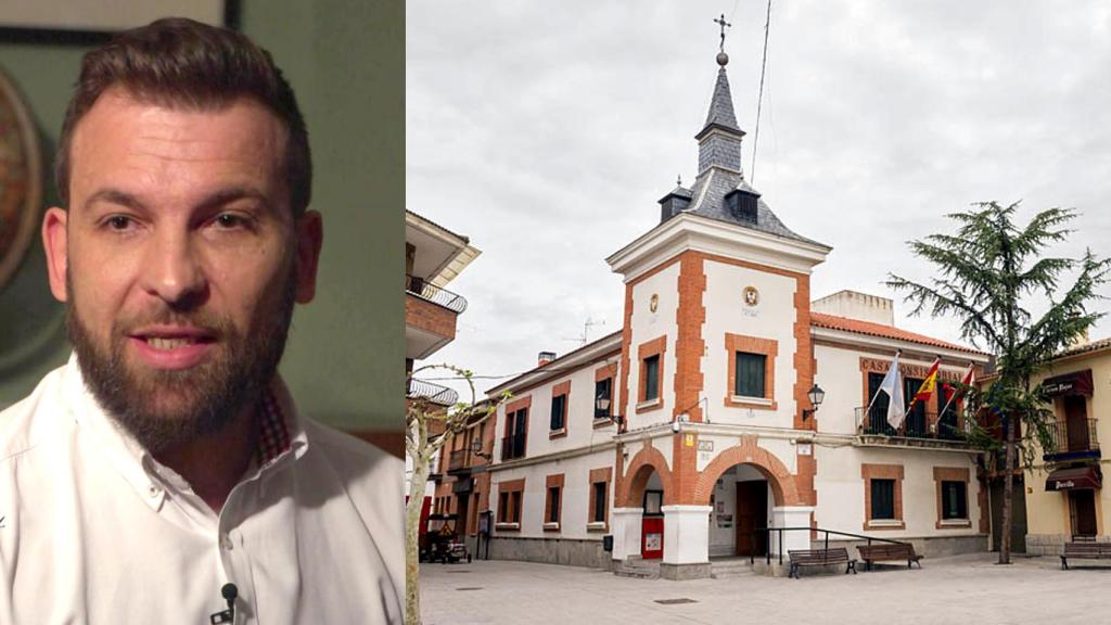 Jorge Muntadas, concejal de Fuente el Saz de Jarama, y el ayuntamiento que aspira a gobernar.
