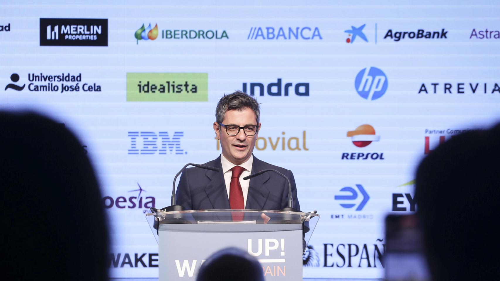 Félix Bolaños, ministro de Presidencia, Relaciones con las Cortes y Memoria Democrática, durante el cierre Wake Up, Spain!