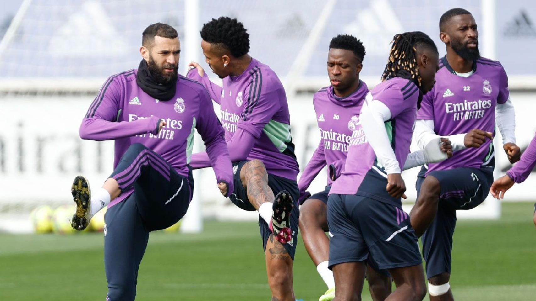 Benzema, en un entrenamiento del Real Madrid