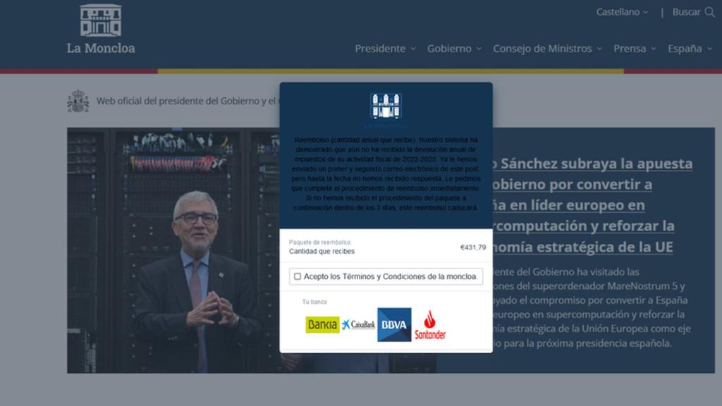 Web suplantada del Gobierno.
