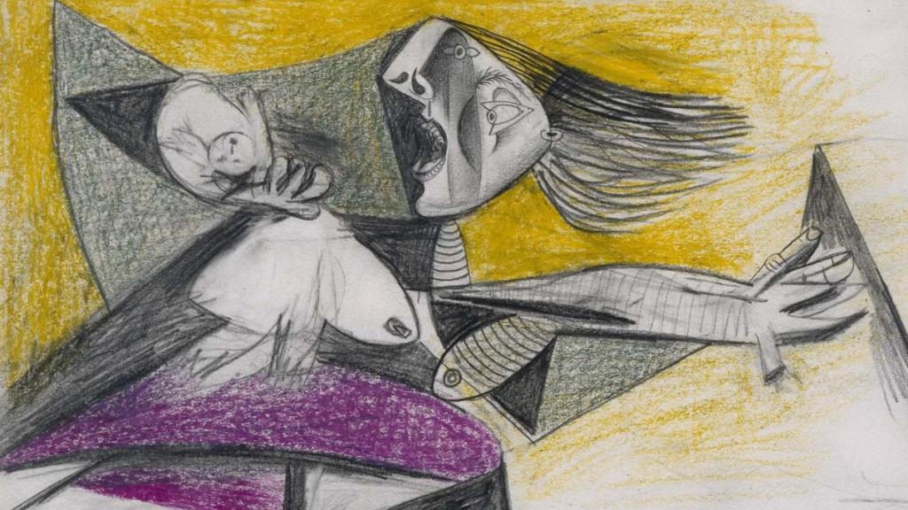 'Madre con niño muerto (II)', 1937. Dibujo preparatorio para 'Guernica'. Museo Nacional Reina Sofía. © Sucesión Pablo Picasso, VEGAP, 2023