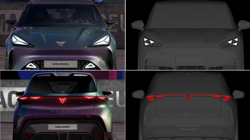 Imágenes registradas del futuro Cupra Raval junto al prototipo.