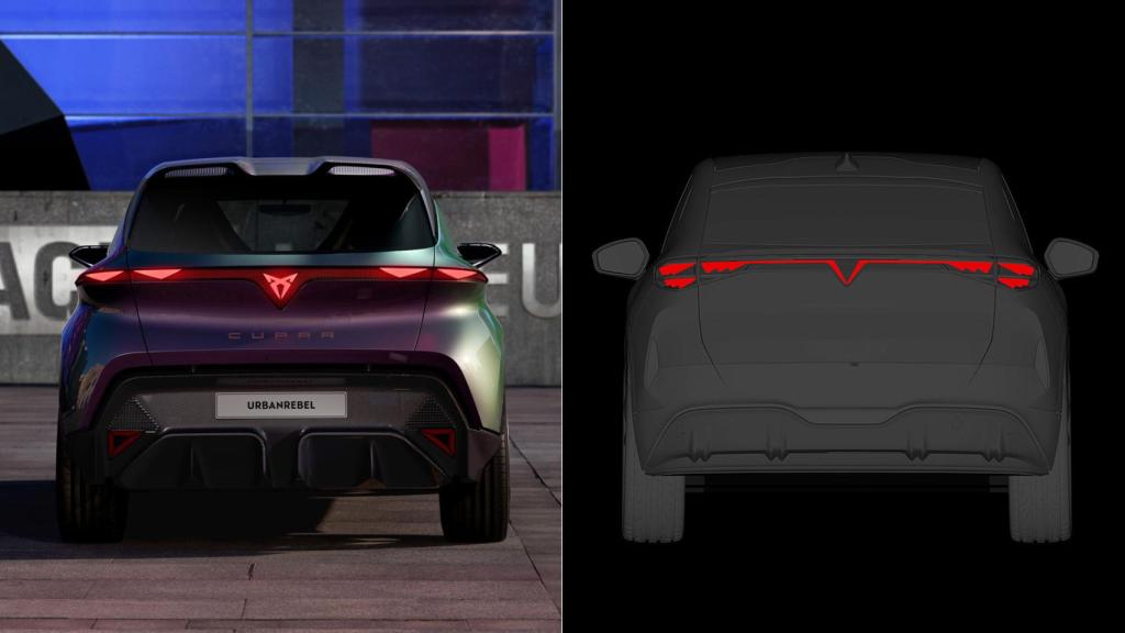 Trasera del prototipo Cupra Raval y de las imágenes registradas.