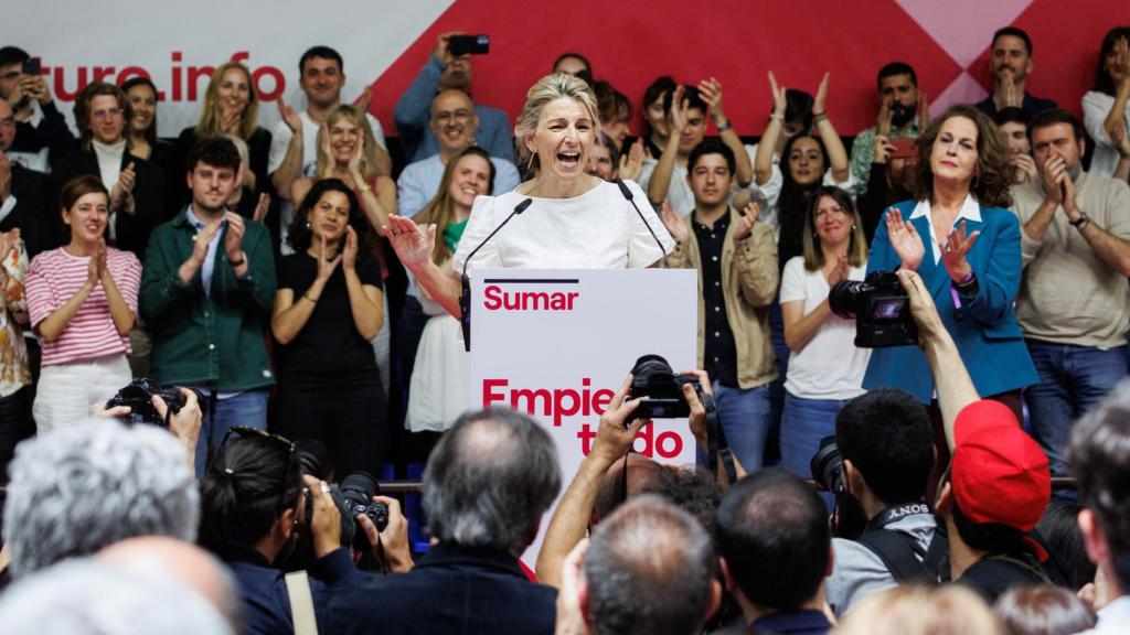 Yolanda Díaz, durante la presentación de Sumar, este domingo.