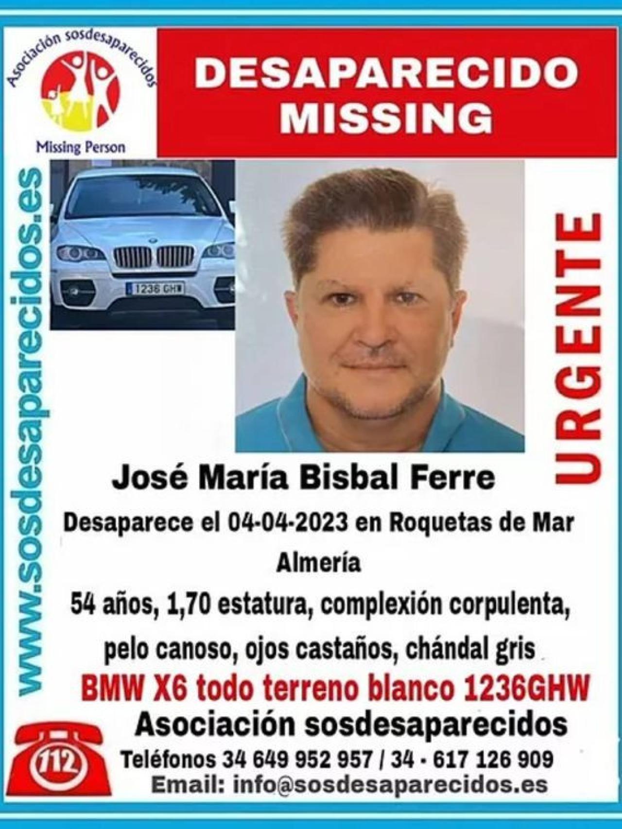 El cartel con la desaparición del hermano de David Bisbal.
