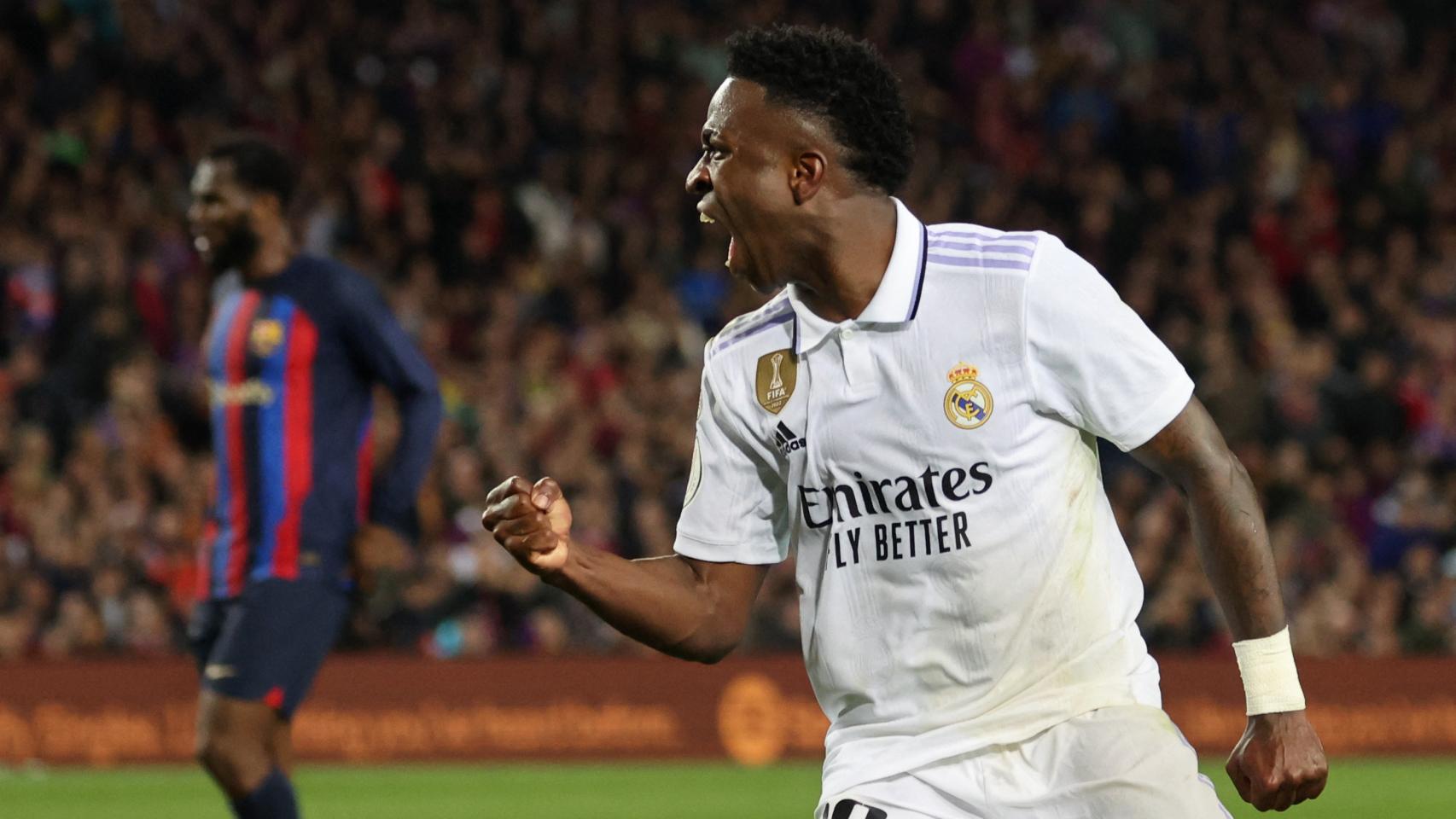 Vinicius celebra su gol contra el Barça.