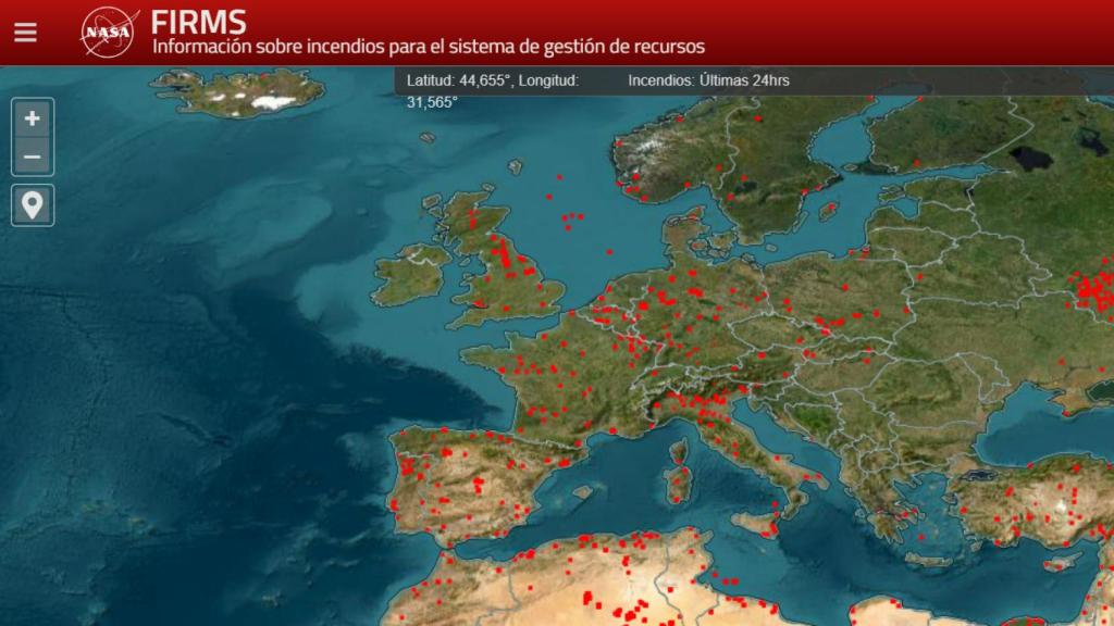 Mapa de la NASA para seguir los incendios