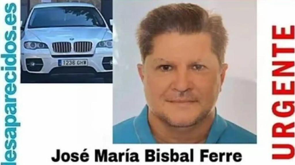El cartel de SOS Desaparecidos que se difundió con la imagen de José María Bisbal Ferre.