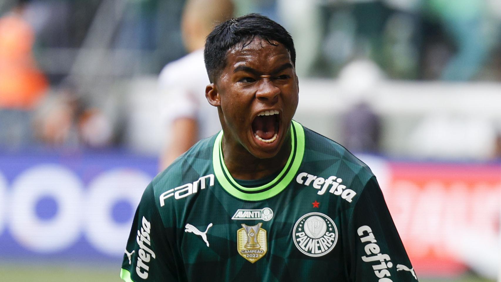 Endrick celebra un gol con el Palmeiras