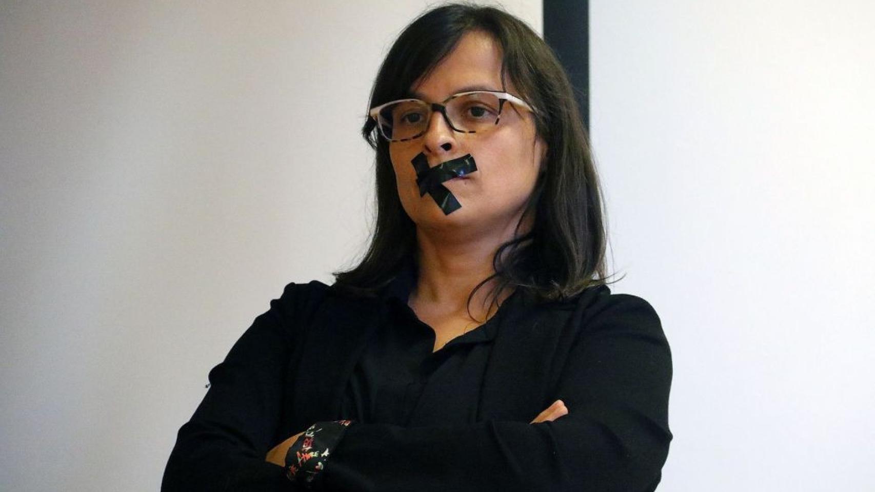 Vanessa Mendoza durante una protesta.