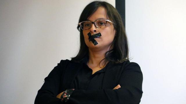 Vanessa Mendoza durante una protesta.