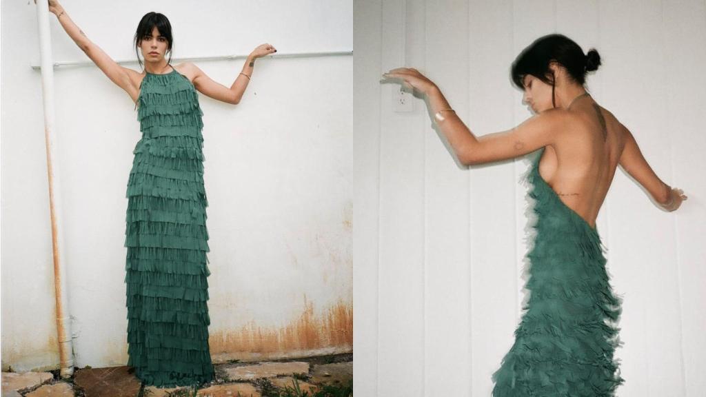 Vestido halter con flecos de Zara (59,95 €)
