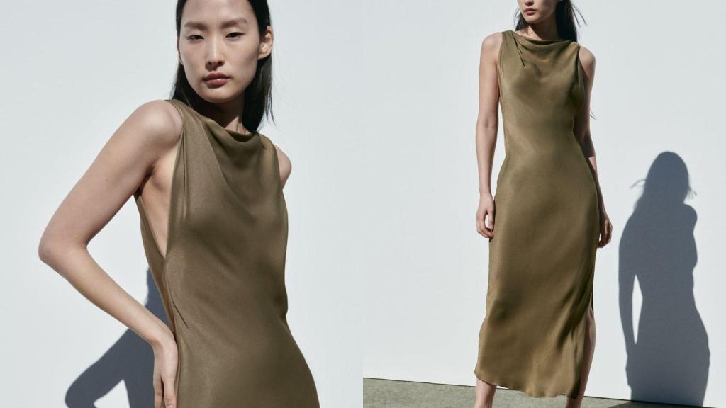 Vestido midi satinado de Zara (39,95 €)
