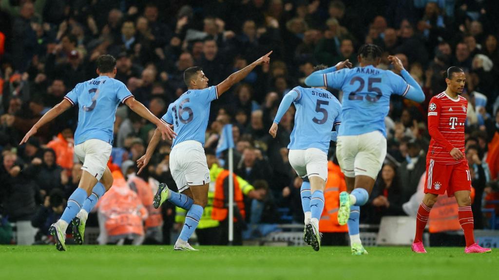 Rodri Hernández, celebrando su gol con el Manchester City al Bayern