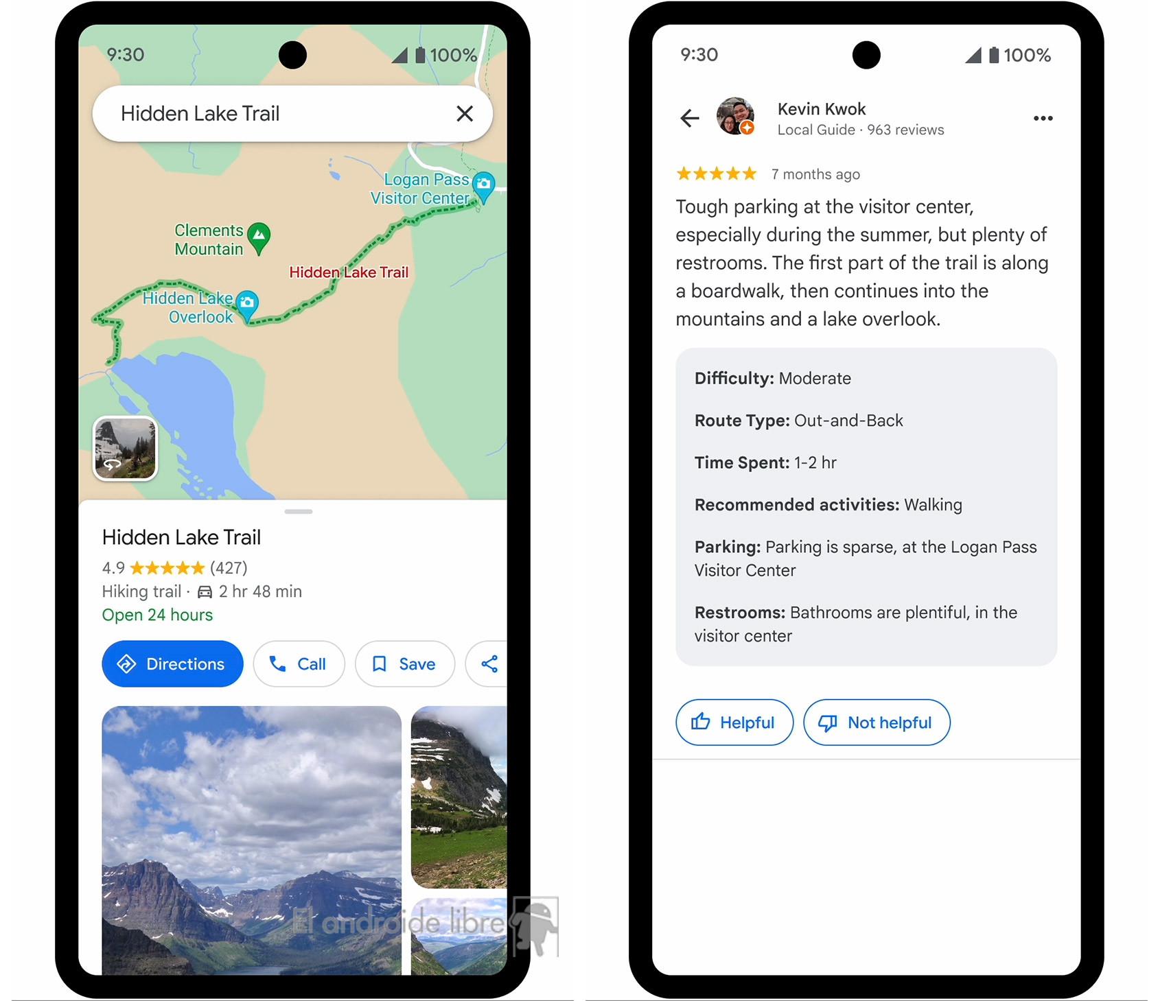 La información de la ruta con la dificultad y más en Google Maps