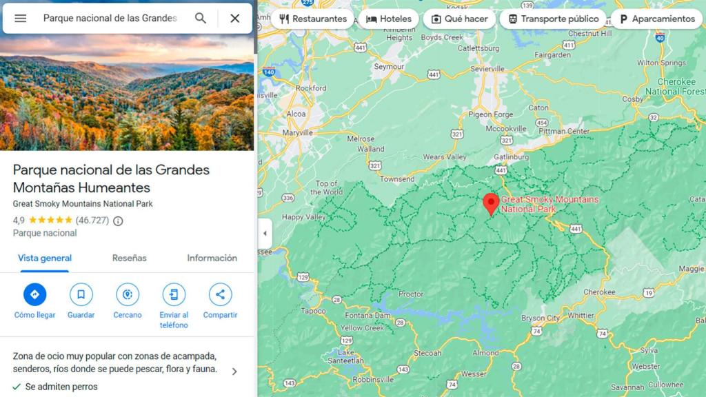 Los parques nacionales se abren a Google Maps