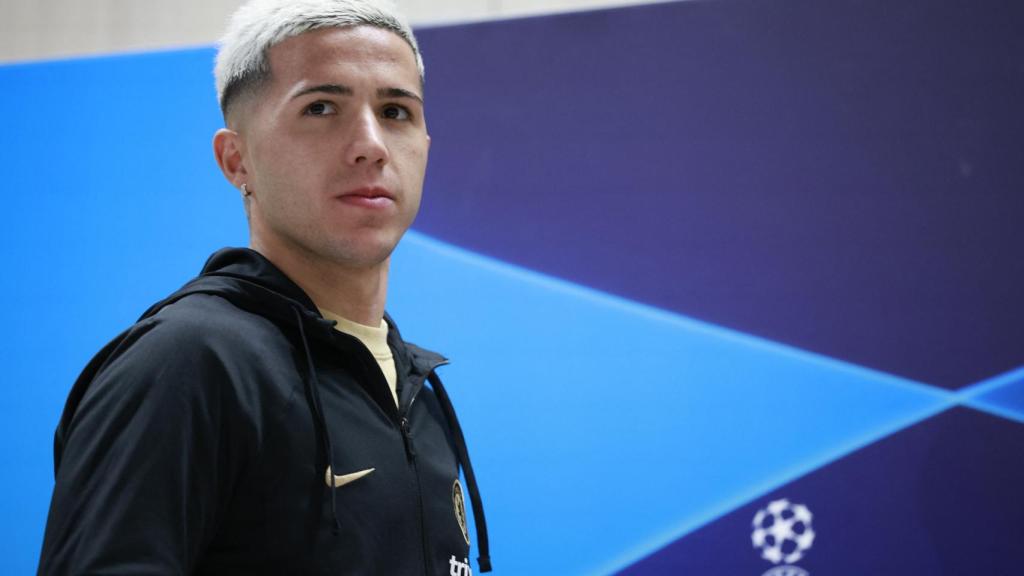 Enzo Fernández, en rueda de prensa de la Champions League con el Chelsea