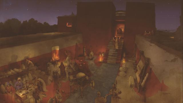 Recreación hipotética del patio del edificio de Casas del Turuñuelo. Ilustración: Albert Álvarez Marsal