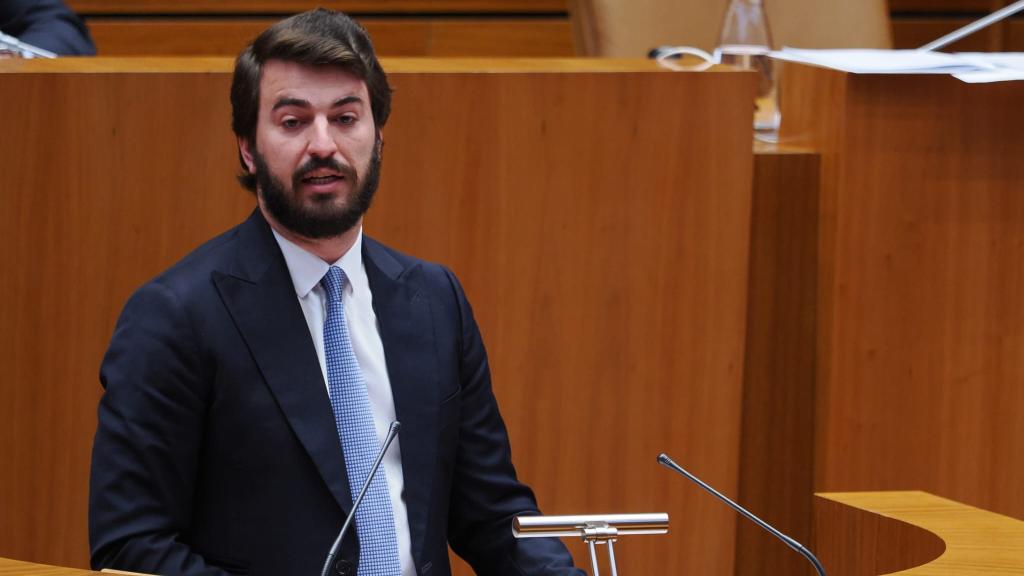 El vicepresidente de la Junta, Juan García-Gallardo, durante la presentación de la iniciativa en el pleno de las Cortes de este miércoles.