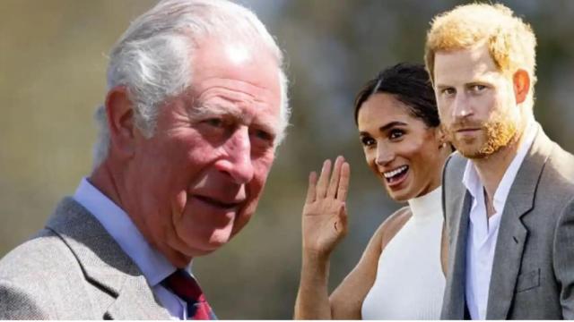 Los duques de Sussex junto a Carlos III, en un montaje de JALEOS.