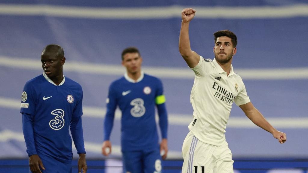 Marco Asensio celebra su gol contra el Chelsea.