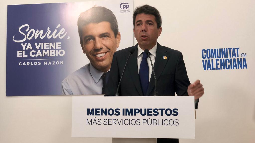 Carlos Mazón, durante la presentación de su programa fiscal. EE