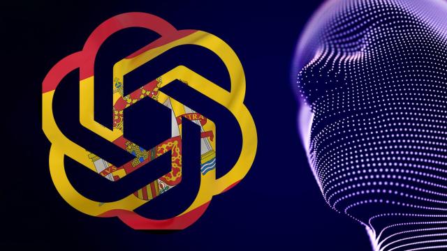 Fotomontaje con el logo de OpenAI y una ilustración de una IA.